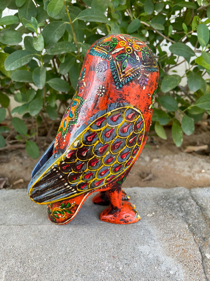 WOODEN PAINTED OWL FIGURINE