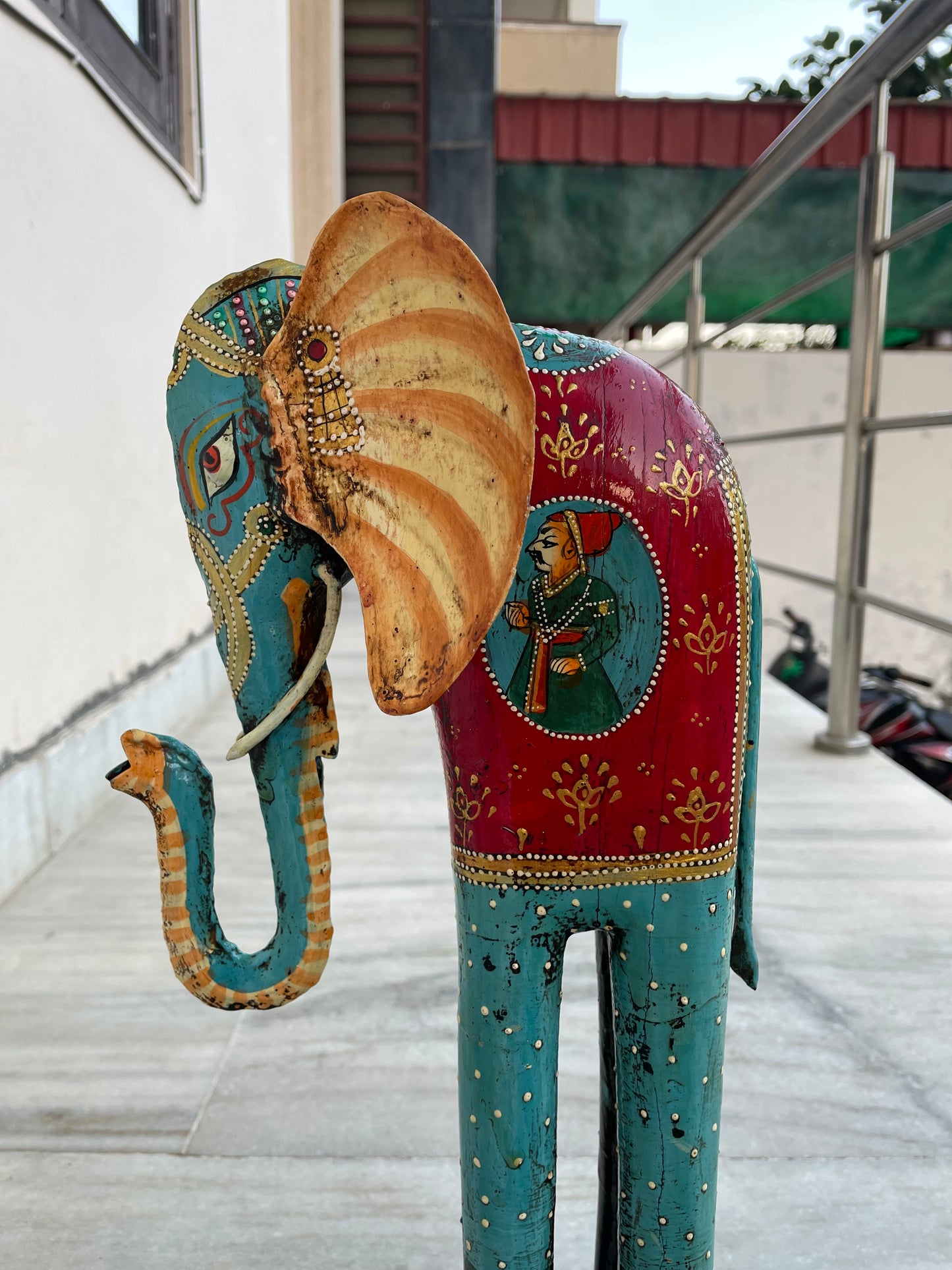 WOODEN & METAL PAINTED ELEPHANT STATUE, FIGURINE