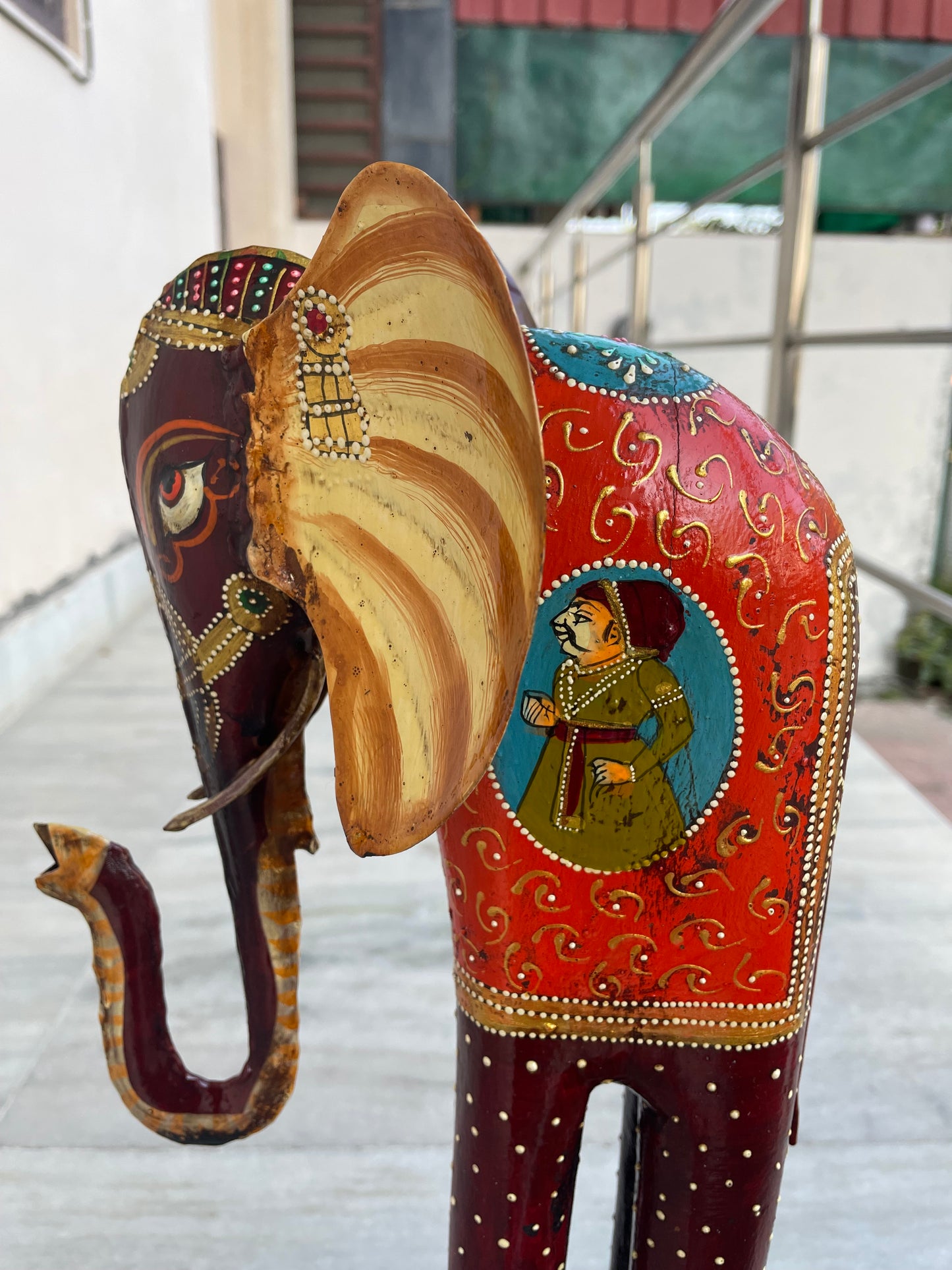 WOODEN & METAL PAINTED ELEPHANT STATUE, FIGURINE