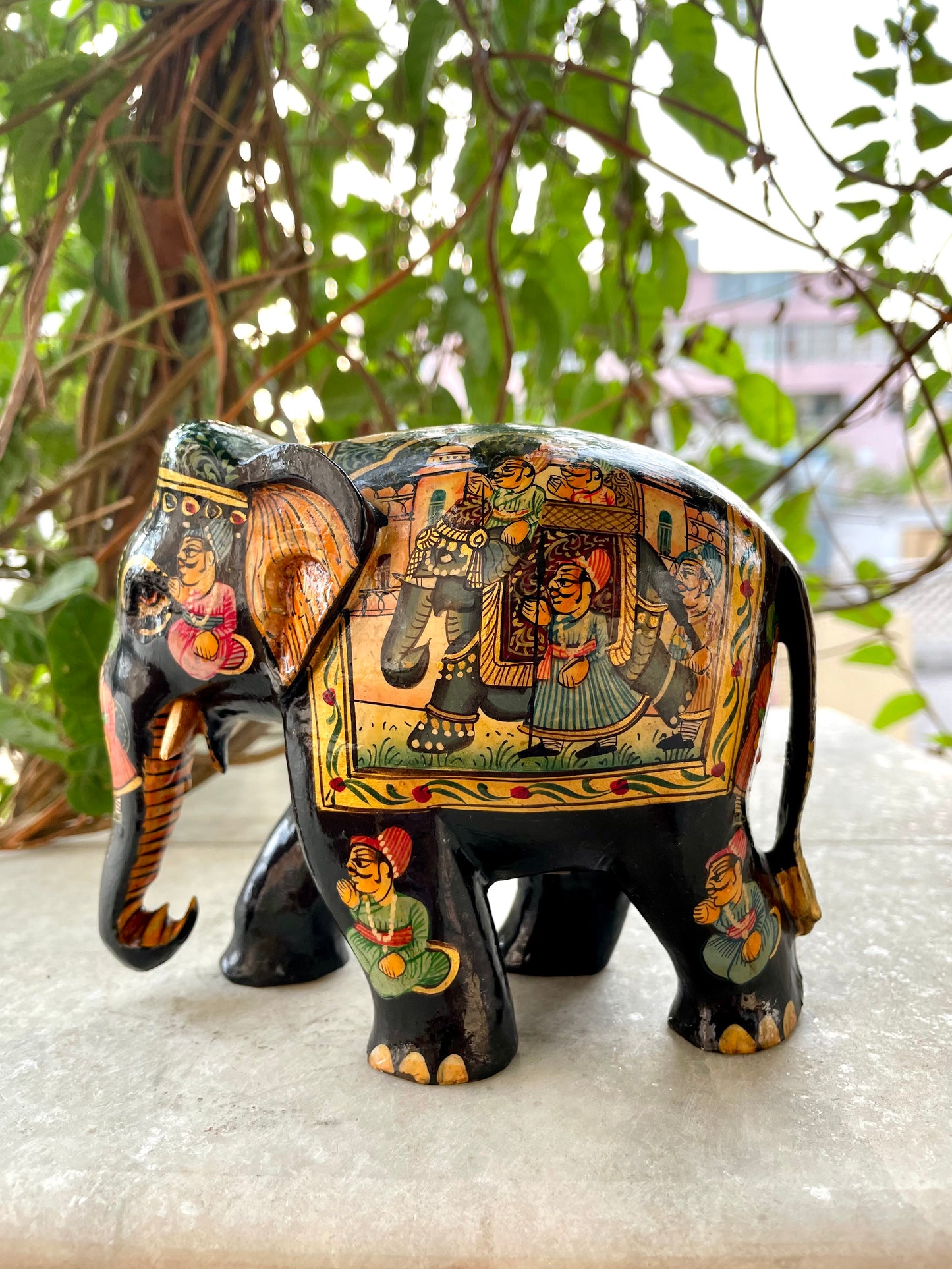 WOODEN FINE PAINTED ELEPHANT STATUE, FIGURINE