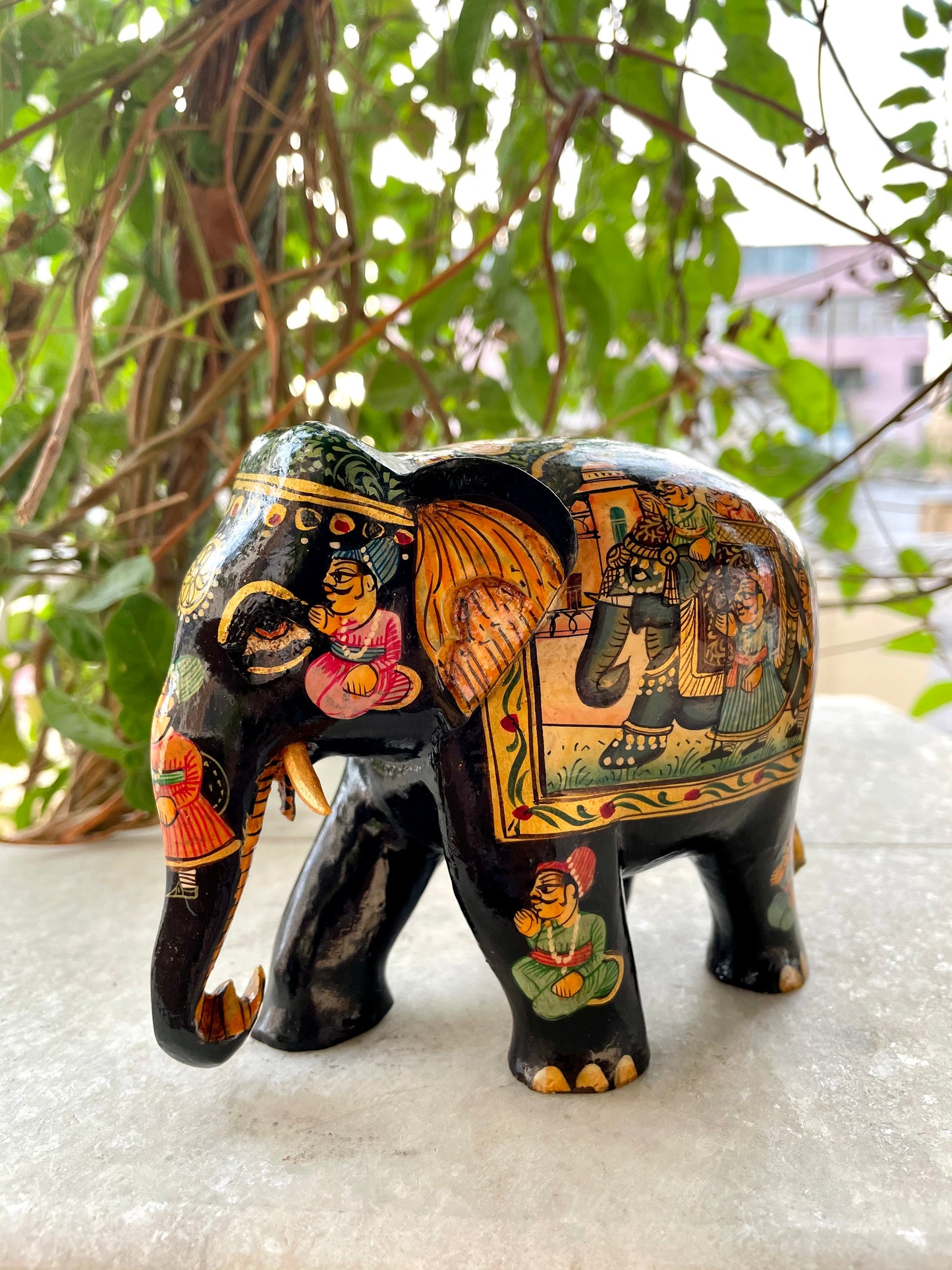 WOODEN FINE PAINTED ELEPHANT STATUE, FIGURINE