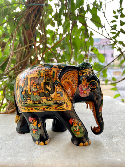 WOODEN FINE PAINTED ELEPHANT STATUE, FIGURINE