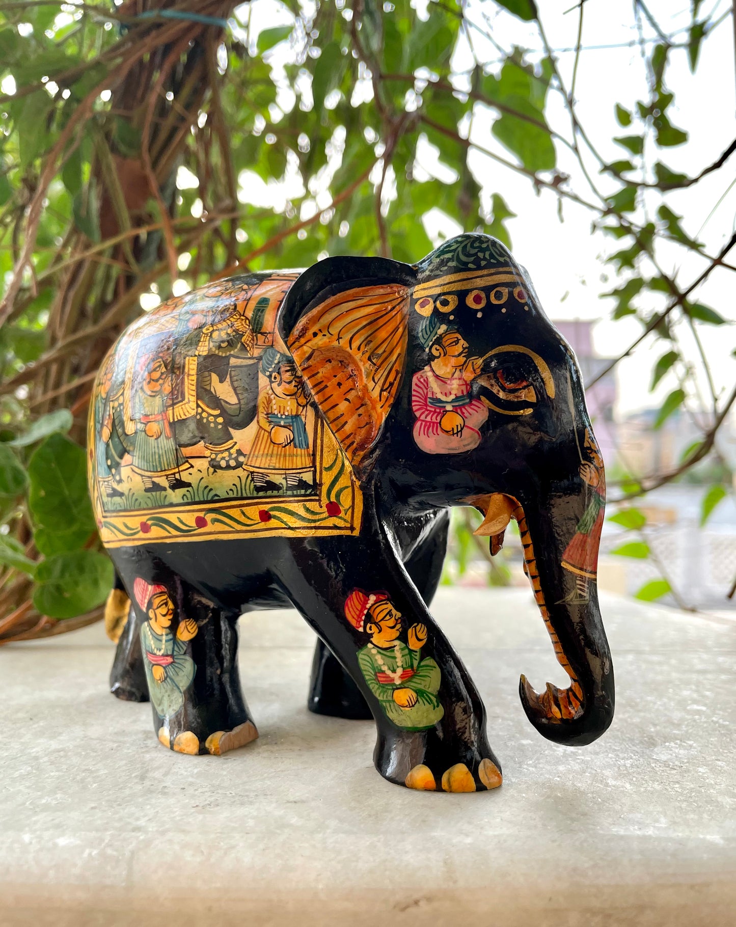 WOODEN FINE PAINTED ELEPHANT STATUE, FIGURINE