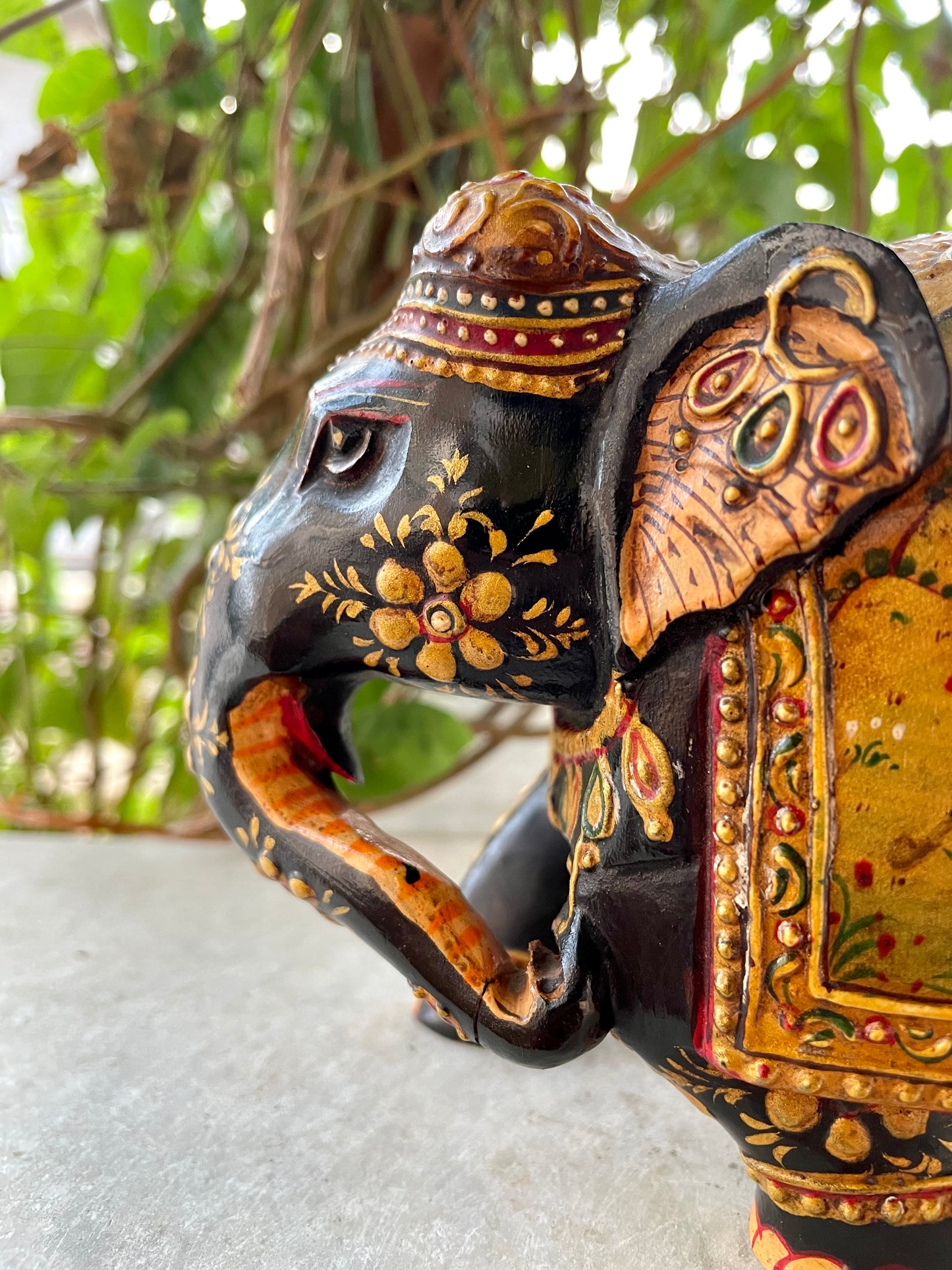 WOODEN FINE PAINTED ELEPHANT STATUE, FIGURINE