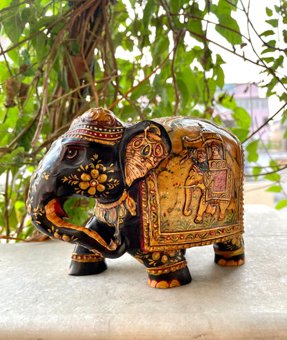 WOODEN FINE PAINTED ELEPHANT STATUE, FIGURINE