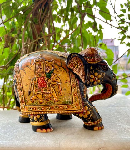 WOODEN FINE PAINTED ELEPHANT STATUE, FIGURINE