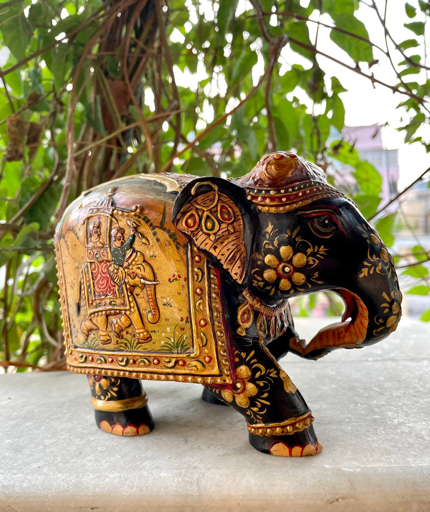 WOODEN FINE PAINTED ELEPHANT STATUE, FIGURINE