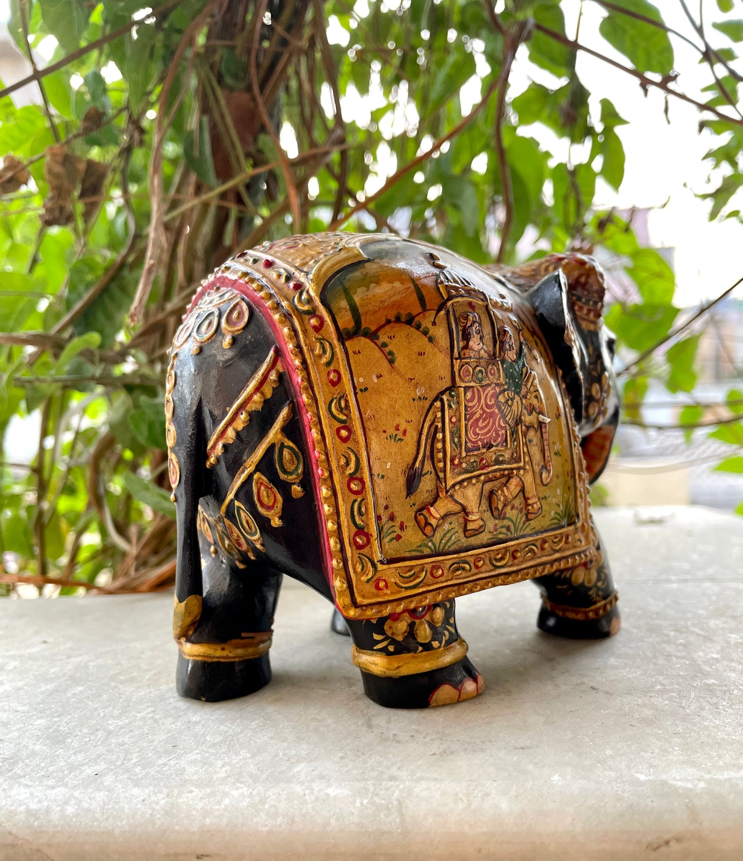 WOODEN FINE PAINTED ELEPHANT STATUE, FIGURINE