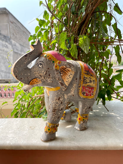 WOODEN DISTRESS FINISH ELEPHANT STATUE, FIGURINE