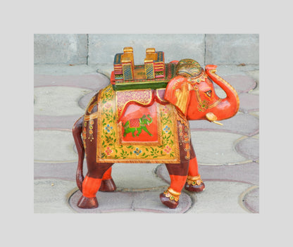 WOODEN FINE PAINTED ELEPHANT STATUE, FIGURINE