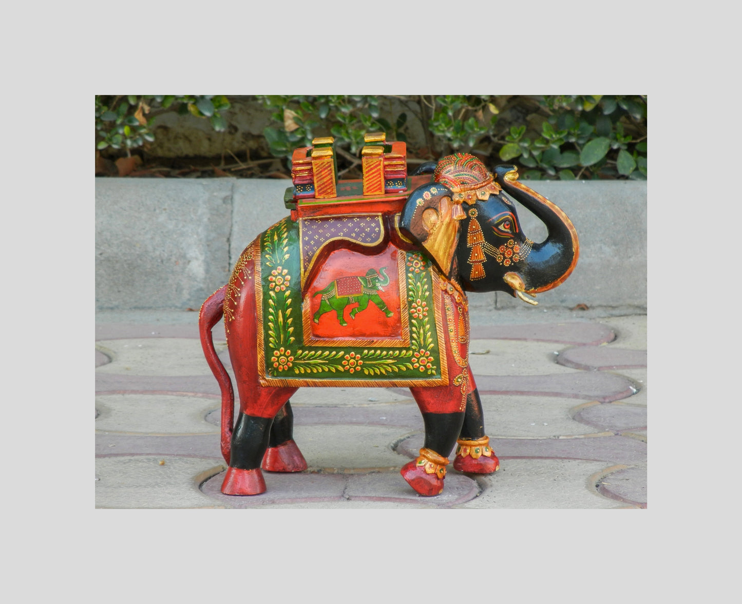 WOODEN FINE PAINTED ELEPHANT STATUE, FIGURINE