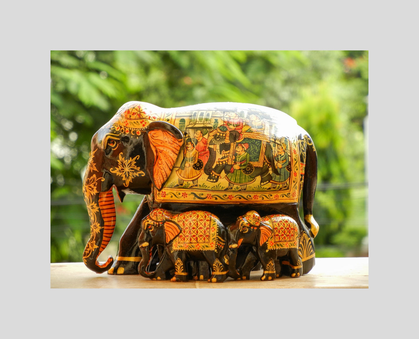 WOODEN FINE PAINTED ELEPHANT STATUE, FIGURINE