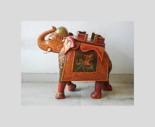 WOODEN ELEPHANT SHOWPIECE, HAND-PAINTED