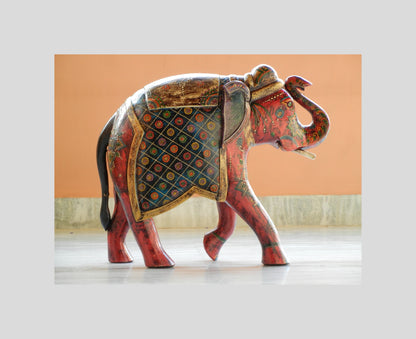 WOODEN PAINTED ELEPHANT STATUE, FIGIURINE