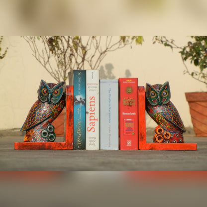 Wooden Painted Owl Bookend