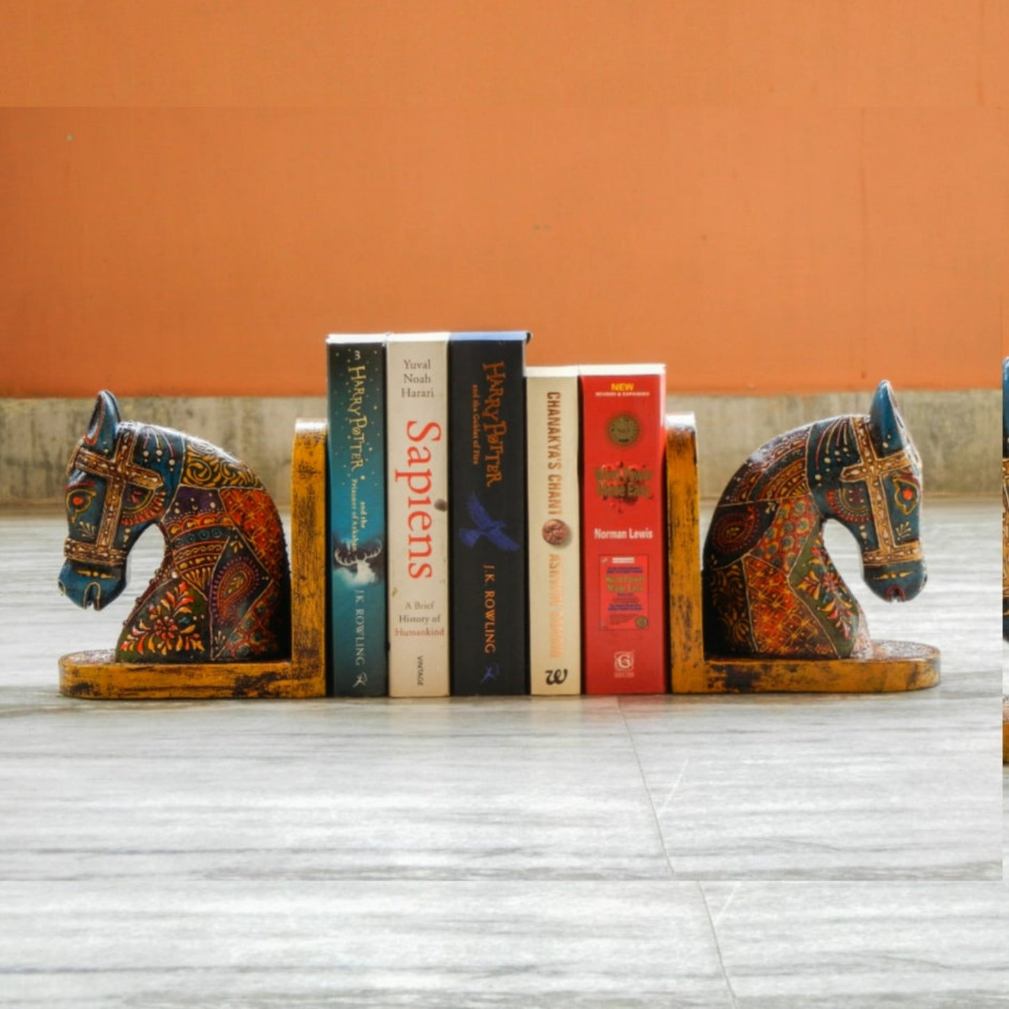 Wooden Painted Horse Bookend