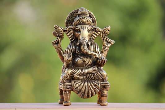 BRASS GANESHA ON CHOWKI SHOWPIECE