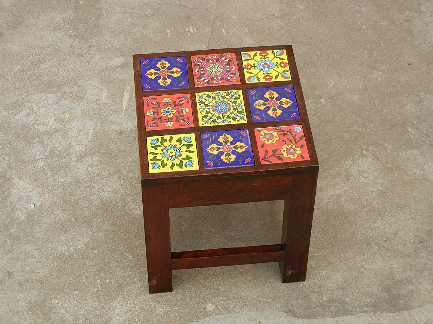 Contemporary Designer Wooden & Ceramic Nesting Stool Table Side Table - Set of 3