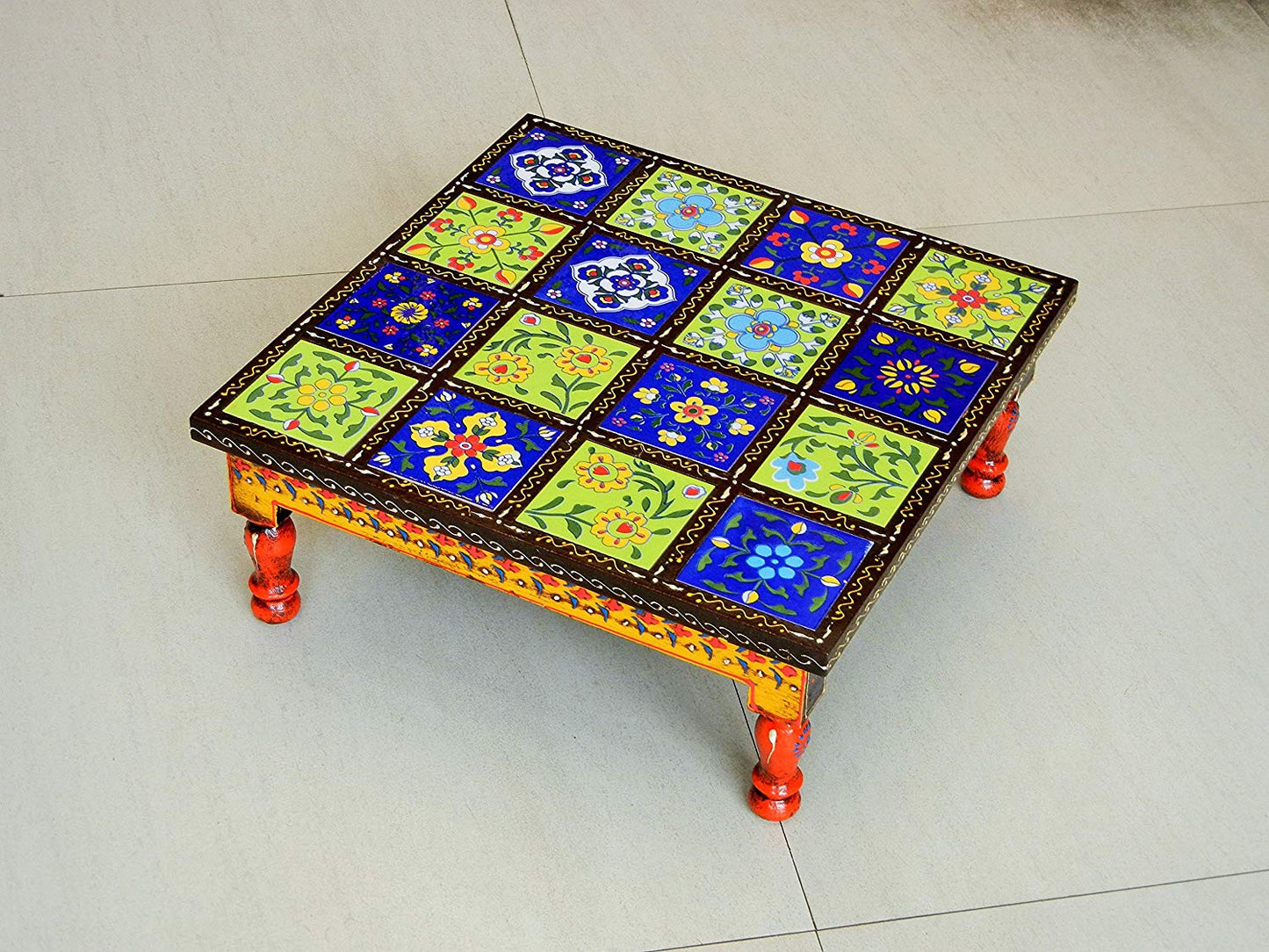 Wooden and Ceramic Tile Chowki/ Bajot