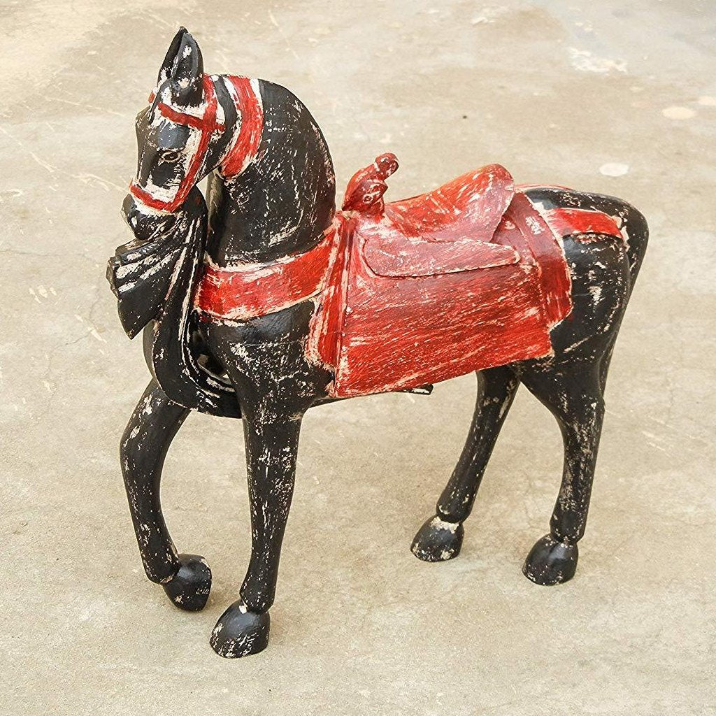 wooden distress finish horse showpiece figurine home decor